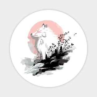 White wolf pink sun Magnet